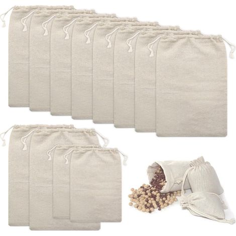 Lot de 12 Sac Coton Sacs en Mousseline 20 x 30 cm Sac Toile de Jute avec Cordon de Serrage pour Stocker de La Nourriture, des Bijoux, des épices, des Emballages Cadeaux (1/5)