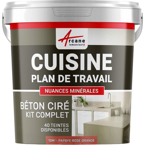 Béton ciré cuisine, plan de travail, crédence, évier sol et mur revêtement mural décoratif kit complet - 10 m² (en 2 couches) Papaye Rose Orange - ARCANE INDUSTRIES