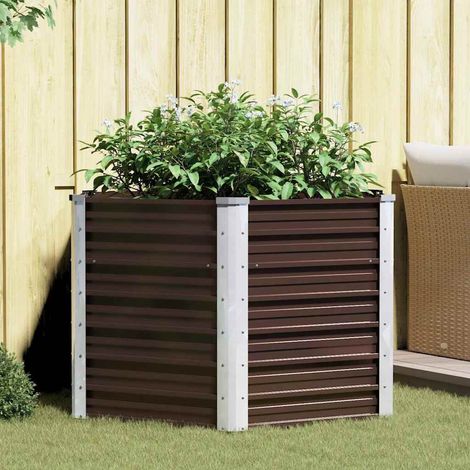 Lit surélevé de jardin-Jardinière surélevée-Bac de jardin surélevé Marron 129x129x77 cm Acier galvanisé (1/5)
