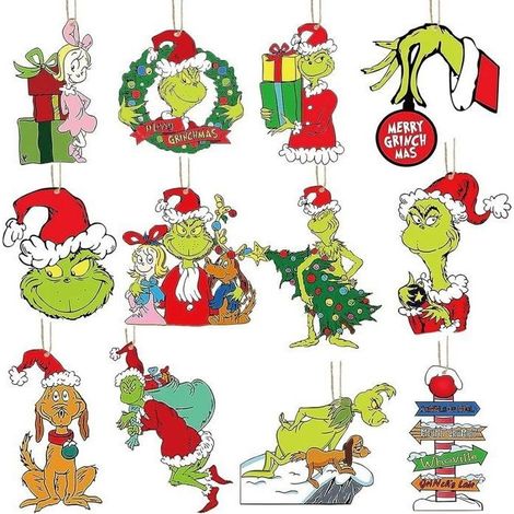 Décorations de Noël Grinch en bois - KAGOLOW - Lot de 24 - À suspendre - Ruban de suspension - Différentes tailles (1/5)