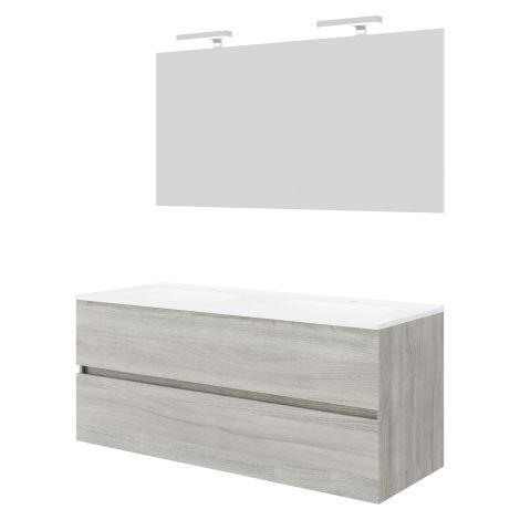 Mueble de baño suspendido de 120 cm en madera de roble gris con lavabo y espejo - Empoli - Colonna doppio specchio e LED (1/5)