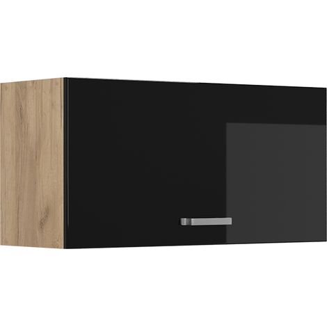 Hängeschrank R-Line, Schwarz Hochglanz/Goldkraft Eiche, 80 cm Flach, Vicco (1/5)