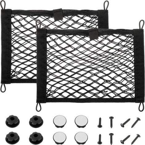 Rete elastica portaoggetti per bagagliaio auto, a doppio strato, con ganci e viti, 25 x 35 cm, per auto, camper, barche - Nera (1/5)