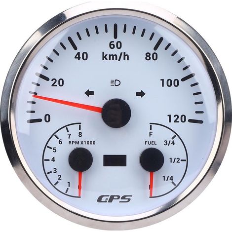 Compteur de vitesse GPS 3 en 1, 110 mm, 4-3/8 pouces, tachymètre avec jauge de carburant, clignotant, DC 9-32 V, 120 KM/H, 8 000 tr/min, rétroéclairage rouge pour camping-car, yachts, camions, cadran (1/5)