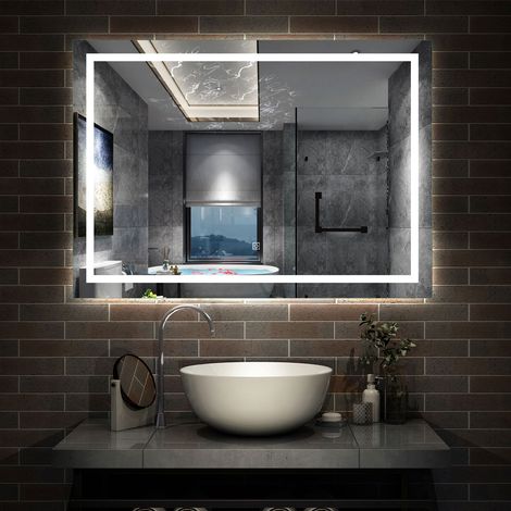 AICA Miroir Salle de Bain Lumineux Anti-buée, et éclairage 100 x 70cm Dimmable, Mémoire, CE // IP44 HD Verre Miroir-Mural