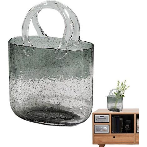 Dekovase Groß Glas-Geldbörsen-Vase, Glas-Taschen-Vase mit Griff, Blumenvase (1/2)