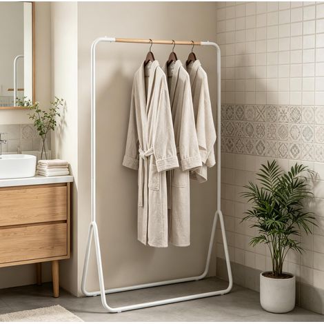 Porte-manteau en metal blanc, 80 x 47 x 146 cm, structure sur pied gain de place avec barre superieure pour entree et chambre (1/5)