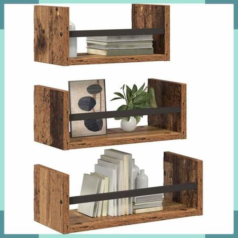 882787 Ensemble d'étagères murales 3 pcs Bois Ancien 40x16x14cm (1/5)