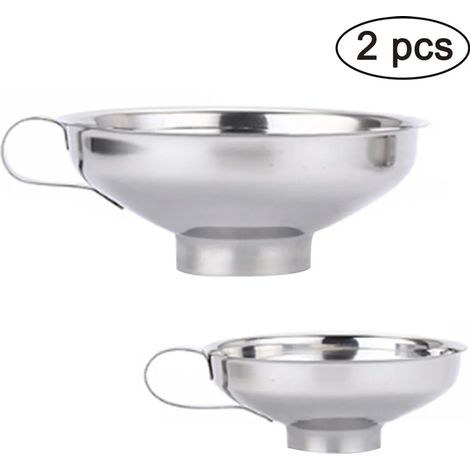 Juego de 2 utensilios de cocina (uno grande y otro pequeño) con embudo de acero inoxidable para mermeladas. Ideal para verter líquidos, aceites, polvos, legumbres y mermeladas. (1/5)