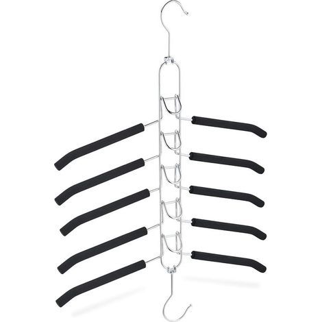 Cintre à vêtements épais à cinq couches, peu encombrant et antidérapant, utilisable à l'horizontale ou à la verticale, noir/argent (1/5)