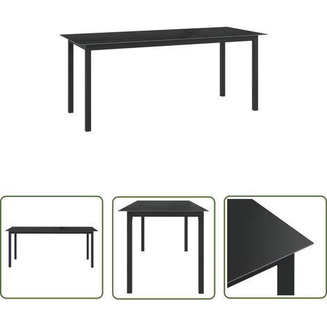 The Living Store Table de jardin Noir 190x90x74 cm Aluminium et verre - Table De Jardin - Table Extérieure - Mobilier De Jardin - Table Aluminium - Table Verre (1/5)