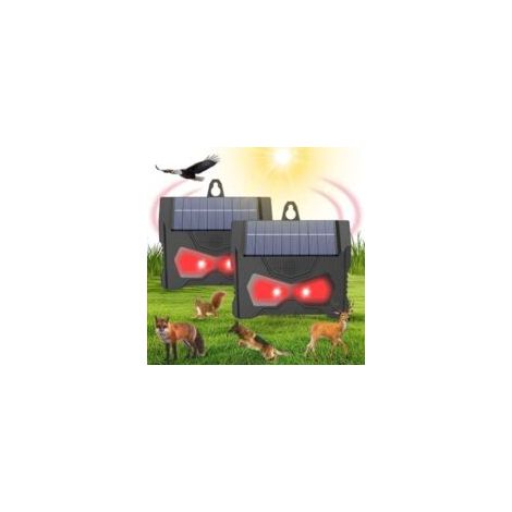 Lot de 2 lampes solaires anti-prédateurs, œil de prédateur à énergie solaire avec deux lumières clignotantes rouges pour jardin, garage, terrasse, étanche IP66, extérieur - Crezuo