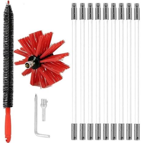 Kit de ramonage, système de verrouillage à bouton chromé, kit de ramonage, brosse de ramonage, outil de ramonage avec 9 tiges flexibles (couleur : 9 tiges, taille : 410 mm) (1/4)