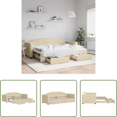 vidaXL Lit gigogne - Lit de jour avec gigogne et tiroirs sans matelas crème 80x200cm (1/5)