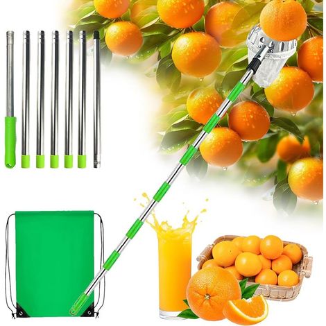 Cueilleur de Fruits avec, Manche 2.5m Cueillette, Cerise Cueille-Fruits, Acier Inoxydable Outil Cueilleur de Fruits pour la Cueillette des Oranges, Pêches, Cerises (1/5)