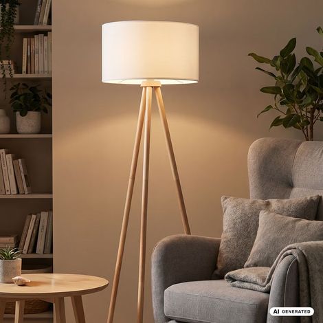 Stoff Stehleuchte Ø 45,5 cm 1x exkl E27 60W weiß (1/5)