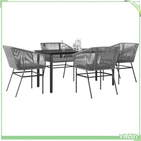 Ensemble à manger jardin - 3334628 - poly rotin gris - table verre trempé 160x80 cm - structure acier anti-corrosion (1/5)
