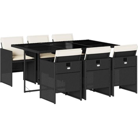 Maison Exclusive - 7-tlg. Garten-Essgruppe mit Kissen Schwarz Pol