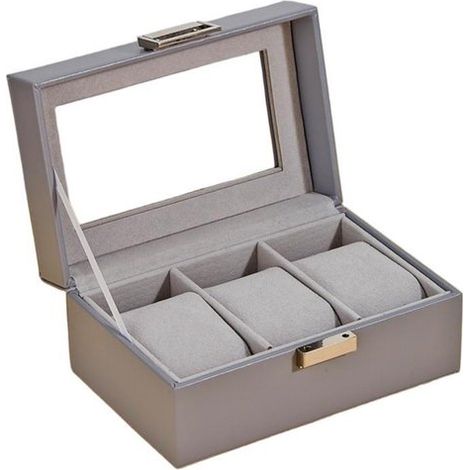 16,5118 cm - Scatola per orologi con 3 scomparti - Scatola portagioie antipolvere con coperchio in vetro - Per orologi e gioielli - Coperchio in vetro - Facile da trasportare (1/5)