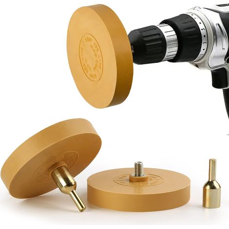 Gommes à Roue Jaune, Lot de 2 Gomme Rayure Voiture avec Adaptateur, Disque Pneumatique Gomme, Gomme Carrosserie pour Éliminer Les Rayures, Autocollants, Convient à Voiture, Moto (1/5)