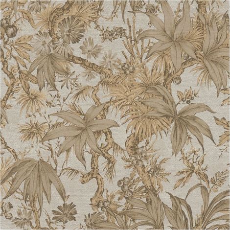 Exclusive luxury wallpaper wall Profhome 790474 hot embossed non-woven wallpaper slightly textured with floral ornaments and metallic effect platinum silver grey olive grey beige brown 5,33 m2 (1/5)