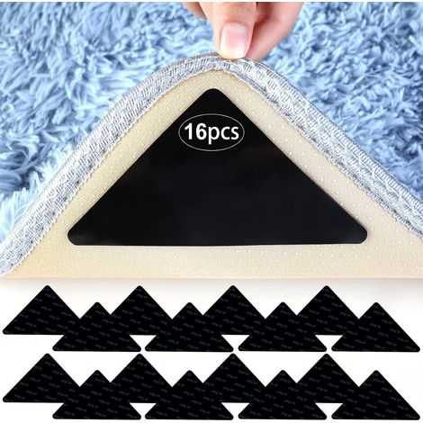 Rutschfeste Teppichstopper, 16 dreieckige Anti-Rutsch-Teppichstopper für Teppiche, Eckstopper gegen Aufrollen, waschbar und wiederverwendbar, aus PET-Material, 14,6 x 10,5 cm, Schwarz (1/5)