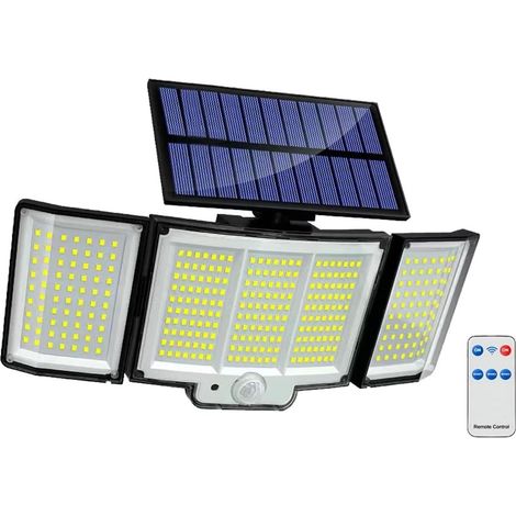 Lampes Solaire Extérieures, 328 LED Lampes de Sécurité Solaire avec 3 Têtes, Étanche IP65 Lampe Murale à Détecteur de Mouvement avec Câble de 5 m (16.5 Ft) et Télécommande, Éclairage Solaire pour Jard (1/5)