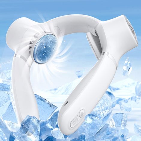 Ventilateur de cou portable avec climatiseur, 2 coussinets rafraîchissants, batterie rechargeable 4000 mAh (1/5)