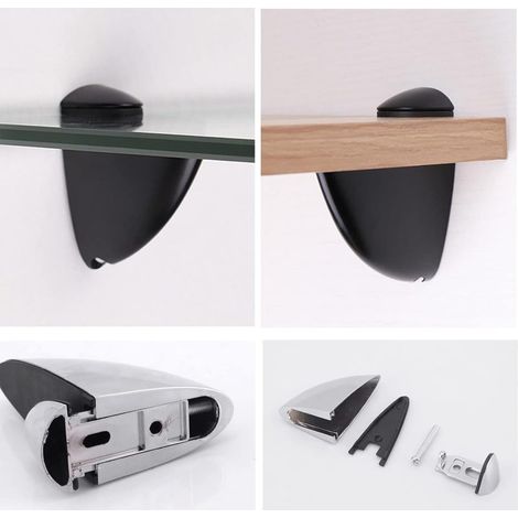 Support d'étagère réglable pour étagères en verre ou en bois de 2 à 23 mm d'épaisseur (argenté) (1/3)