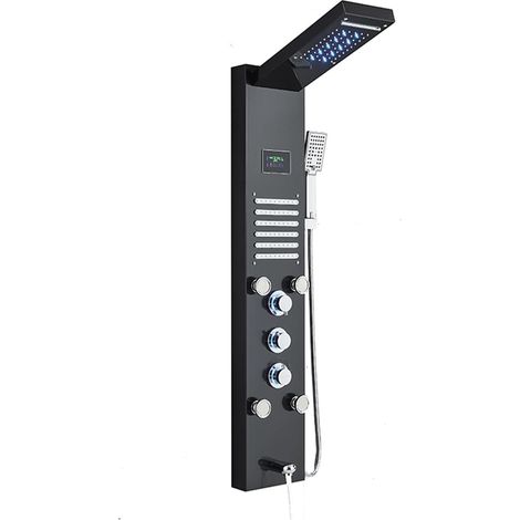 Ensemble de douche mitigeur thermostatique intelli Colonne de panneau de douche , Robinet mitigeur à jets de massage , Pluie de lumière bleue à grand écran et pommeau de douche cascade en acier inoxyd (1/5)