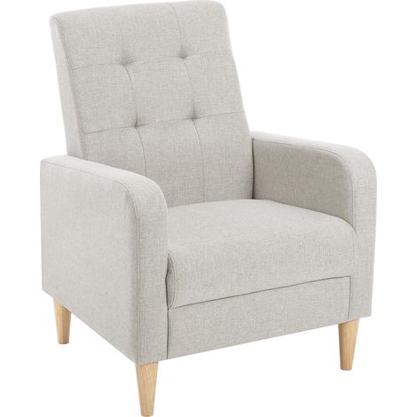 Woltu – Fauteuil relax en lin et bois massif – Dossier haut rembourré – Accoudoirs larges – Dimensions 68x73.5x90.5 cm – Gris clair (1/5)
