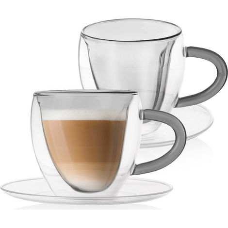 Tazze termiche a doppia parete con piattino per caffè e tè DOPPIE 160 ml 2 pz. (1/5)