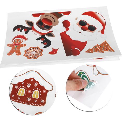 Lot de 9 autocollants décoratifs pour réfrigérateur, mur, tasse ou voiture, motif Père Noël, bonhomme de neige et renne. Décorations de Noël. (1/5)
