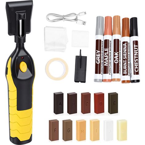 Kit de réparation de sols avec stylo thermique, marqueur de retouche pour bois stratifié, cire dure, linoléum, pour couvrir les rayures, les fissures et les trous dans les portes, tables et armoires e (1/5)