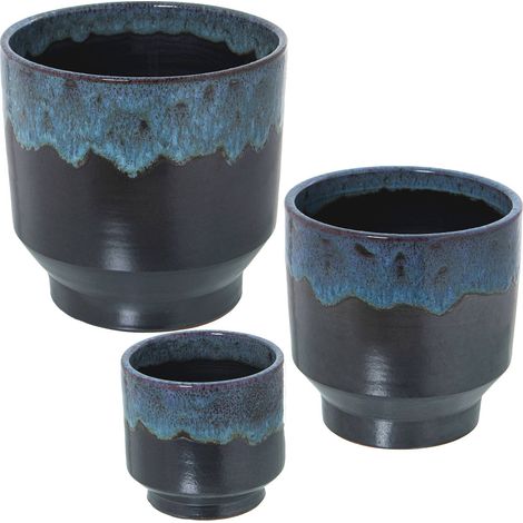 Cache-pot élégance céramique bleu noir décoratif - Bleu nuit avec nuances de noir (1/5)