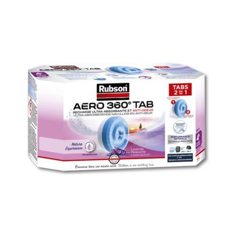 Rubson AERO 360° 4 Recharges en tabs de 450 g parfum lavande relaxante, recharges pour absorbeur d'humidité, ultra absorbantes et anti odeurs, recharge pour déshumidificateur