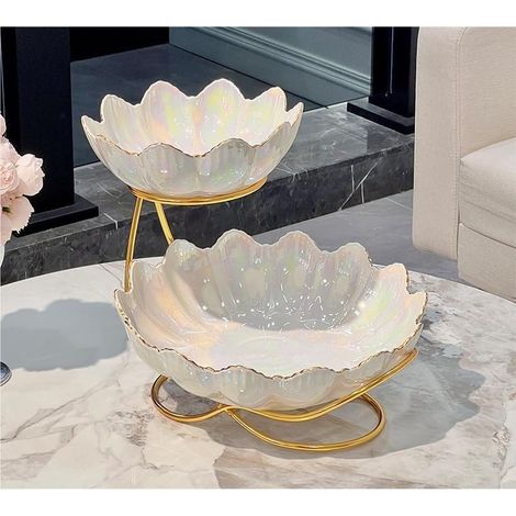 Coupe à fruits moderne et élégante à deux niveaux – Corbeille à fruits décorative pour table de cuisine et plan de travail (1/3)
