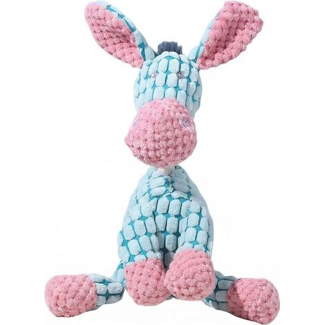Jouet en peluche pour chiot, un jouet à mâcher couineur adapté aux chiens de petite et moyenne taille, un jouet d'entraînement interactif pour animaux de compagnie, texturé bleu et rose. (1/5)