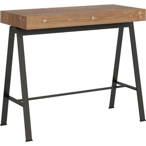 Console extensible sapin massif foncé et pieds métal anthracite 40 à 290cm Idris premium-Version premium (1/5)