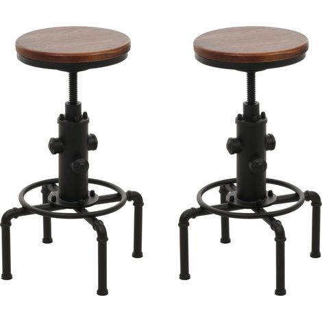Lot de 2 tabourets de bar HWC-N23, tabouret de bar réglable en hauteur pivotant repose-pieds Industrial acier massif-boi (1/5)