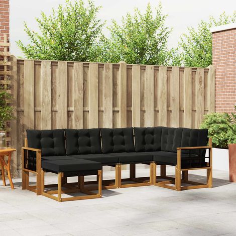 Outdoor-Sofagarnitur mit Kissen 6 pcs Natürlich und Schwarz (1/5)