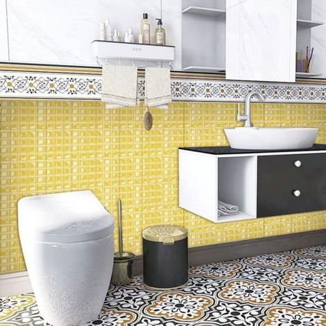20pcs Stickers muraux 3D mosaïque - Imperméables Auto adhésifs - Décoration salle de bain et cuisine - Jaune 20x20cm (1/4)