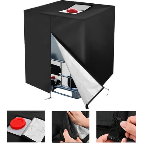 Bache pour Cuve 1000 l, 1 pcs Bâche de Protection Solaire pour réservoir d'eau de Pluie IBC, Anti-poussière Anti-UV, Housse de Protection, bâche de Protection (116 x 100 x 120 cm)noir (1/5)