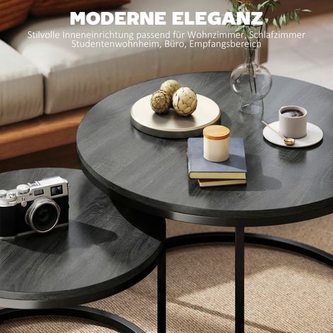 Lot de 2 tables basses design empilables, piètement en acier, pour séjour, chambre, bureau, noir