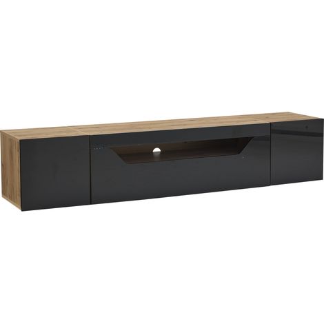 Mobile TV sospeso 180 x 37 x 36 cm per TV fino a 75 pollici, nero/legno naturale, LED HOMVRA (1/5)