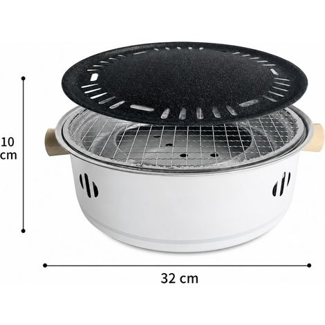 Foyer de Camping Inox Blanc avec Plaque 32 x 10 cm - Four a Charbon Multiusage (1/4)