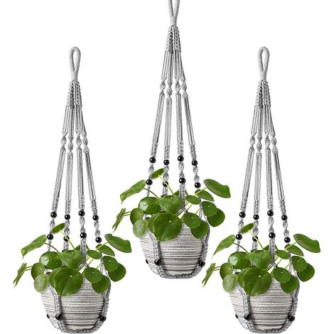 Lot de 3 supports de plantes suspendues en macramé pour l&aposextérieur et l&aposintérieur,panier suspendu avec perles en bois,89cm, gris (1/5)