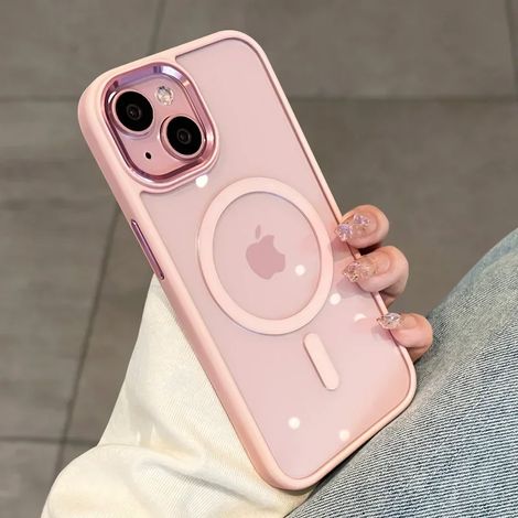 (iPhone 11 Pro Max, rose) Étui de protection magnétique transparent pour la recharge sans fil MagSafe, cadre antichoc.