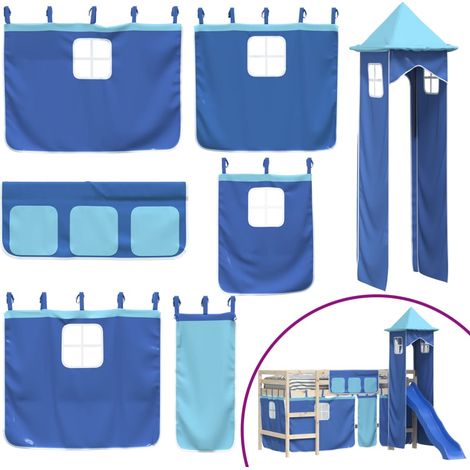 Rideaux pour lit mezzanine avec tour bleu polyester