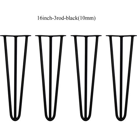 New Design 16inch(41cm) Hairpin Table Legs DIY Furniture Metal Table Legs with Free Screws & Protector Feet, 3 Rod, Black, Standard Table Height - Can Support Huge Loads - 4Pcs